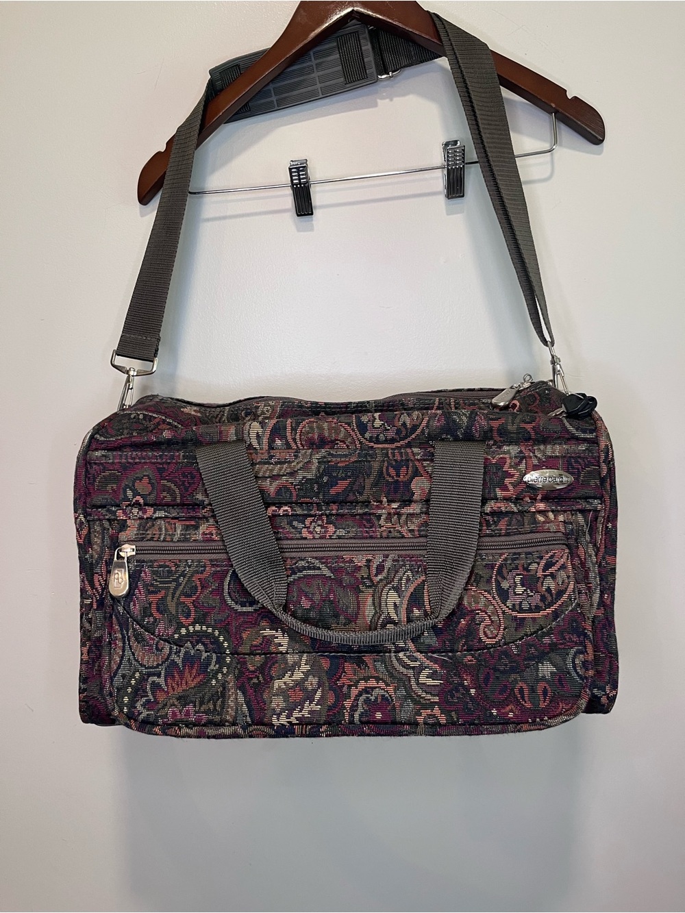 Vtg 90s Pierre Cardin Floral Tapestry Travel Carry On Shoulder Bag